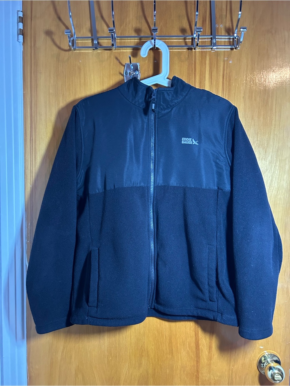 Eddie Bauer Black Lightweight Fleece Jacket with Woven Yoke